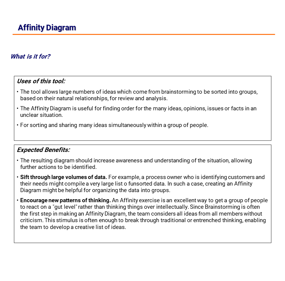 TOOLKIT - DMAIC - Affinity Diagram - Game Change